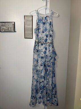 SLNY Blue and White Floral Maxi Dress